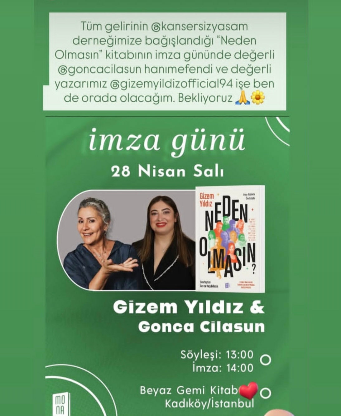 GİZEM YILDIZ'IN 'NEDEN OLMASIN' KİTABI GELİRLERİ KANSERSİZ YAŞAM DERNEĞİ İÇİN KULLANILACAK