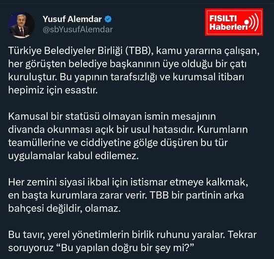 BAŞKAN ALEMDAR’DAN TBB YÖNETİMİNE SERT MUHTIRA: 